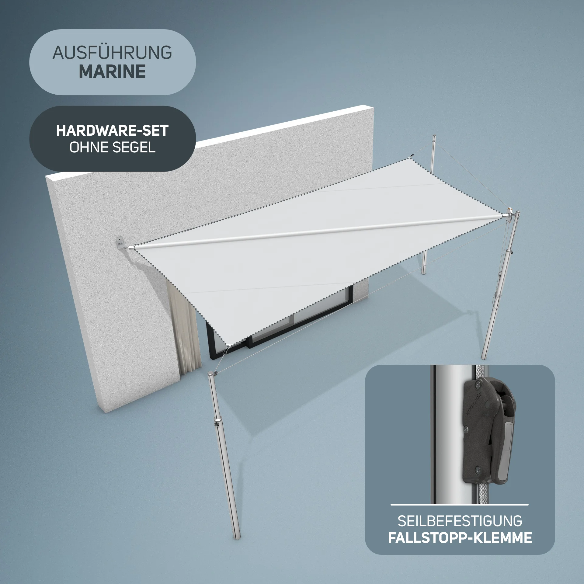 Marley Hardware-Set | 3x Masten 1x Wand | Marine | Bodenhülse