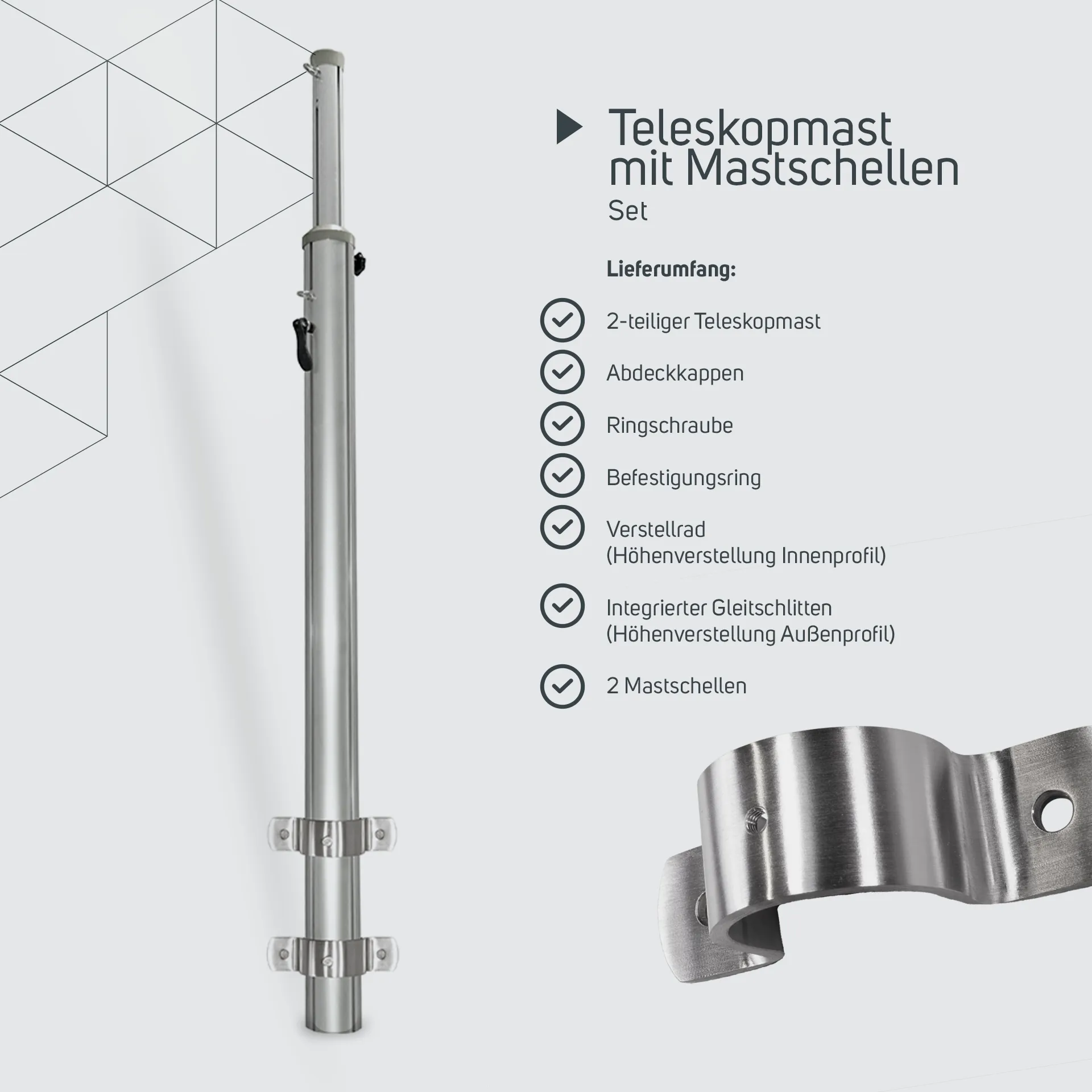 Teleskopmast mit Mastschellen Set