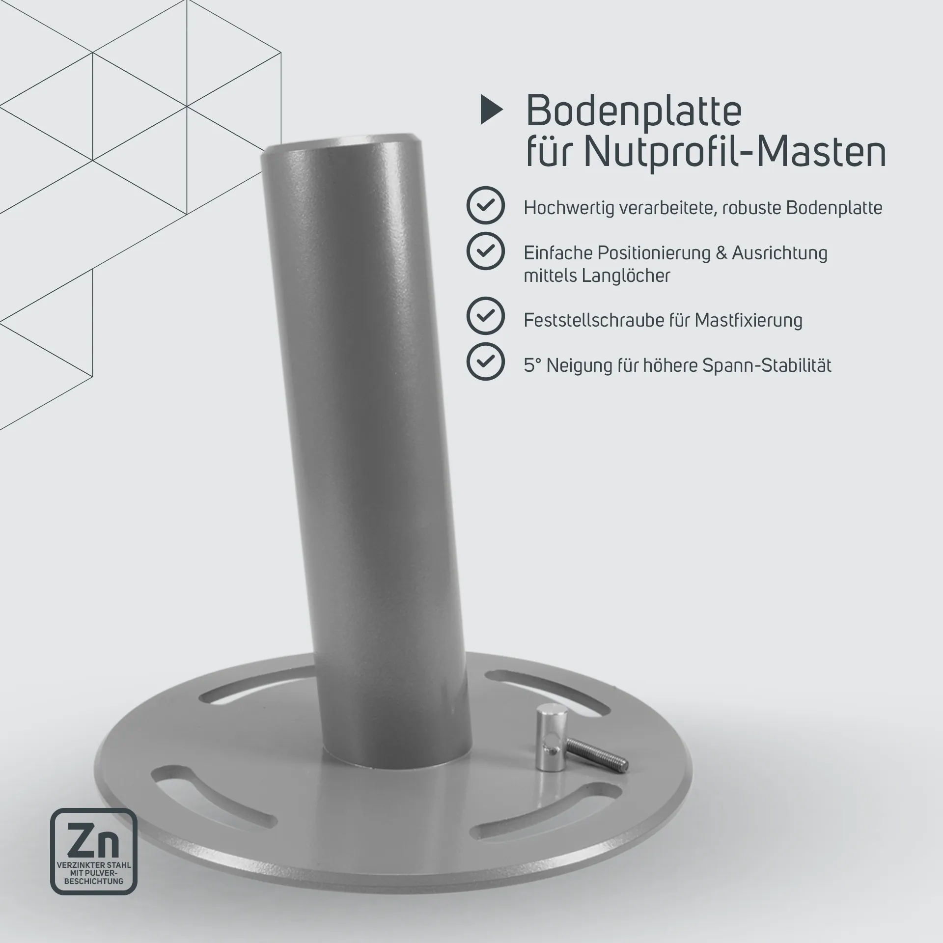 Bodenplatte für Nutprofil-Masten
