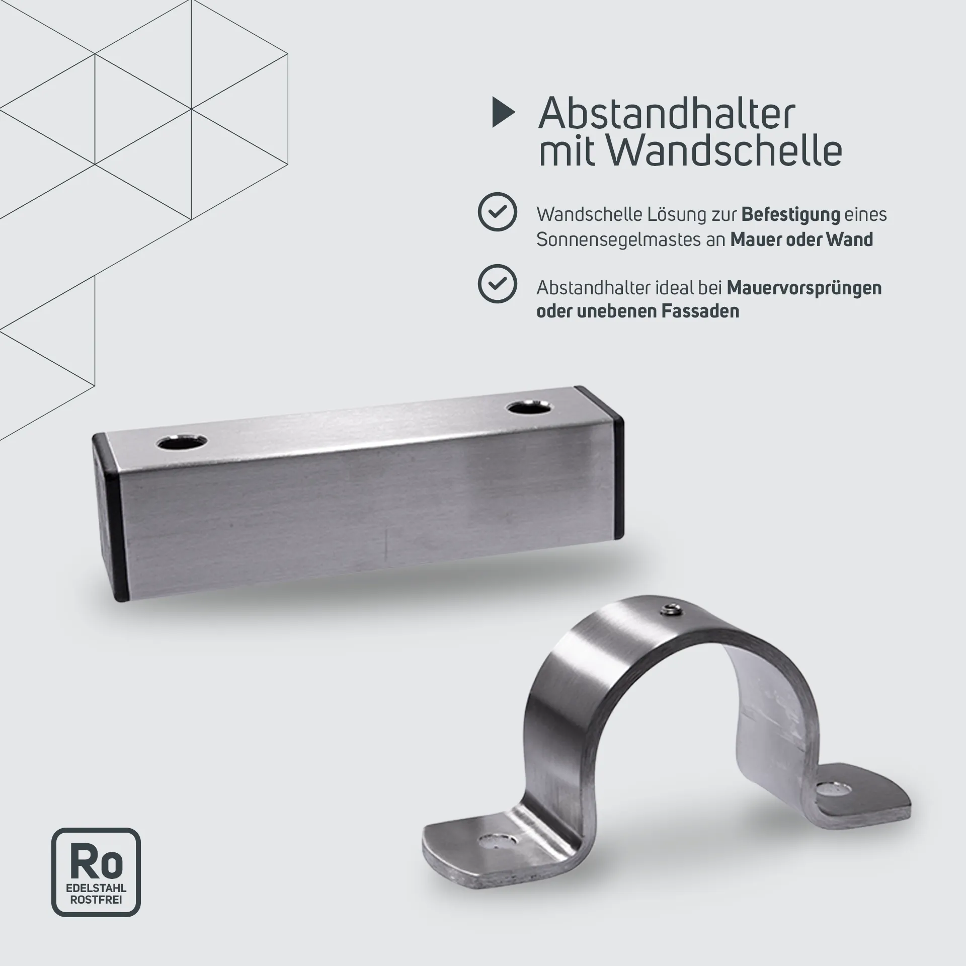 Abstandhalter Design Wand/Mast 5cm mit Wandschelle
