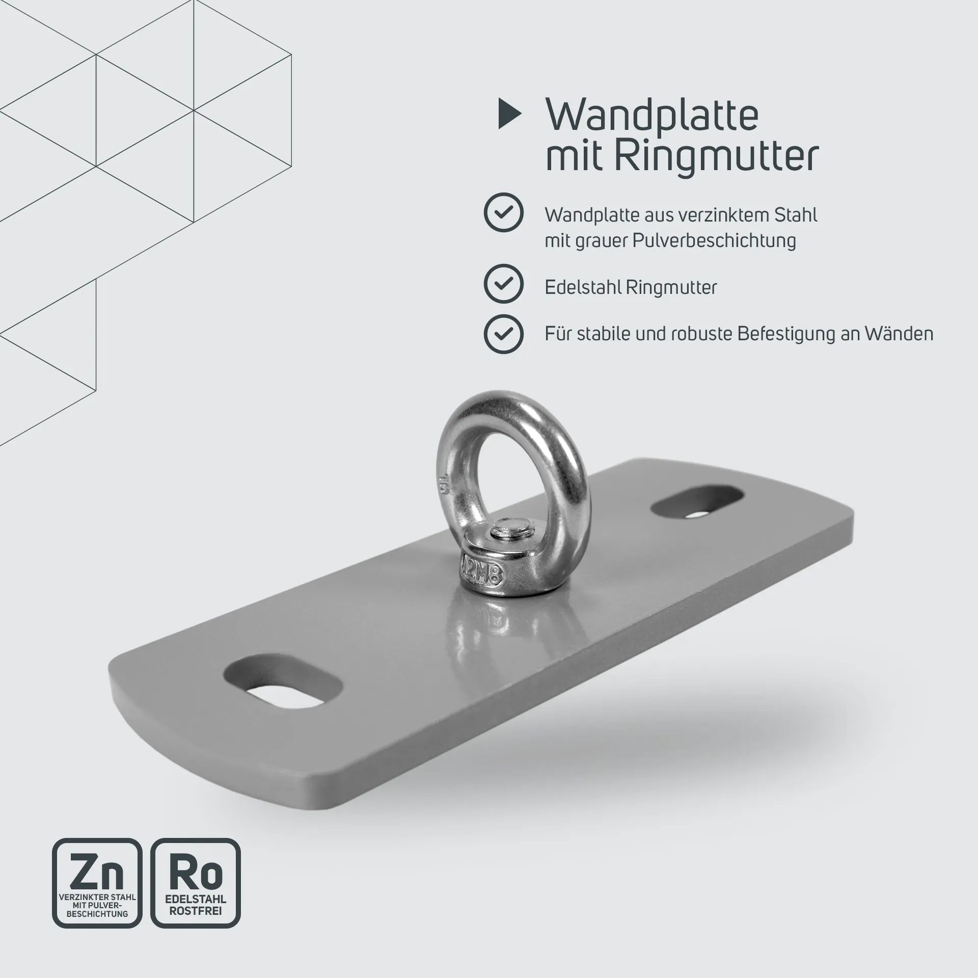 Wandplatte 140 x 55 x 6 mm mit Ringmutter