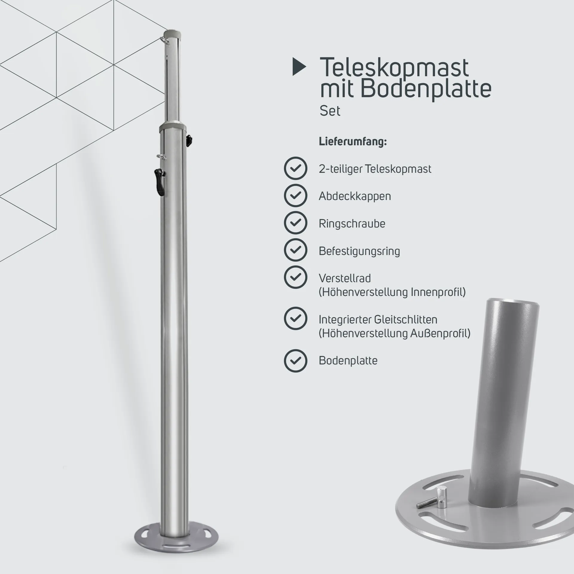 Teleskopmast mit Bodenplatte Set