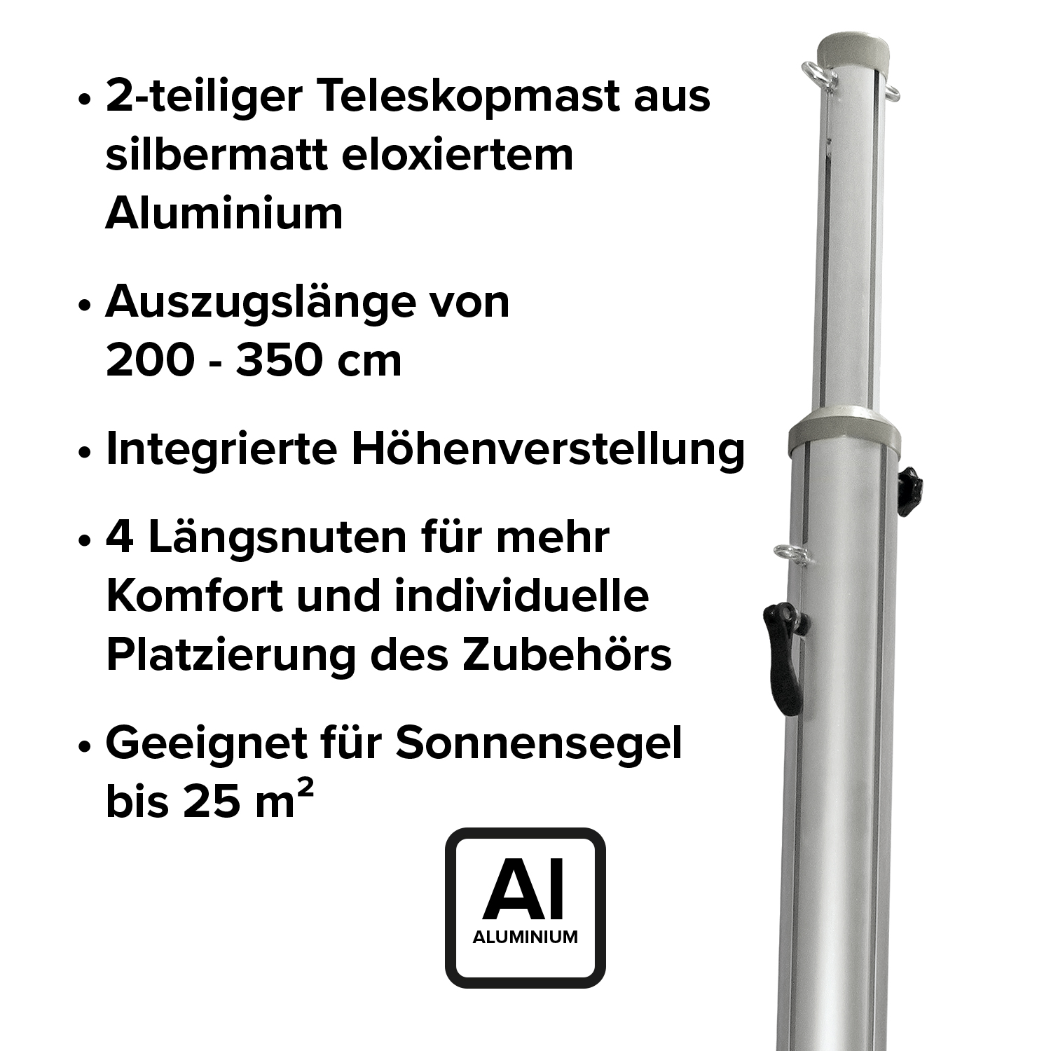 E2SSO00E13000600_easy2shade_Teleskopmast_USP Teleskopmasten mit Schraubfundament Set