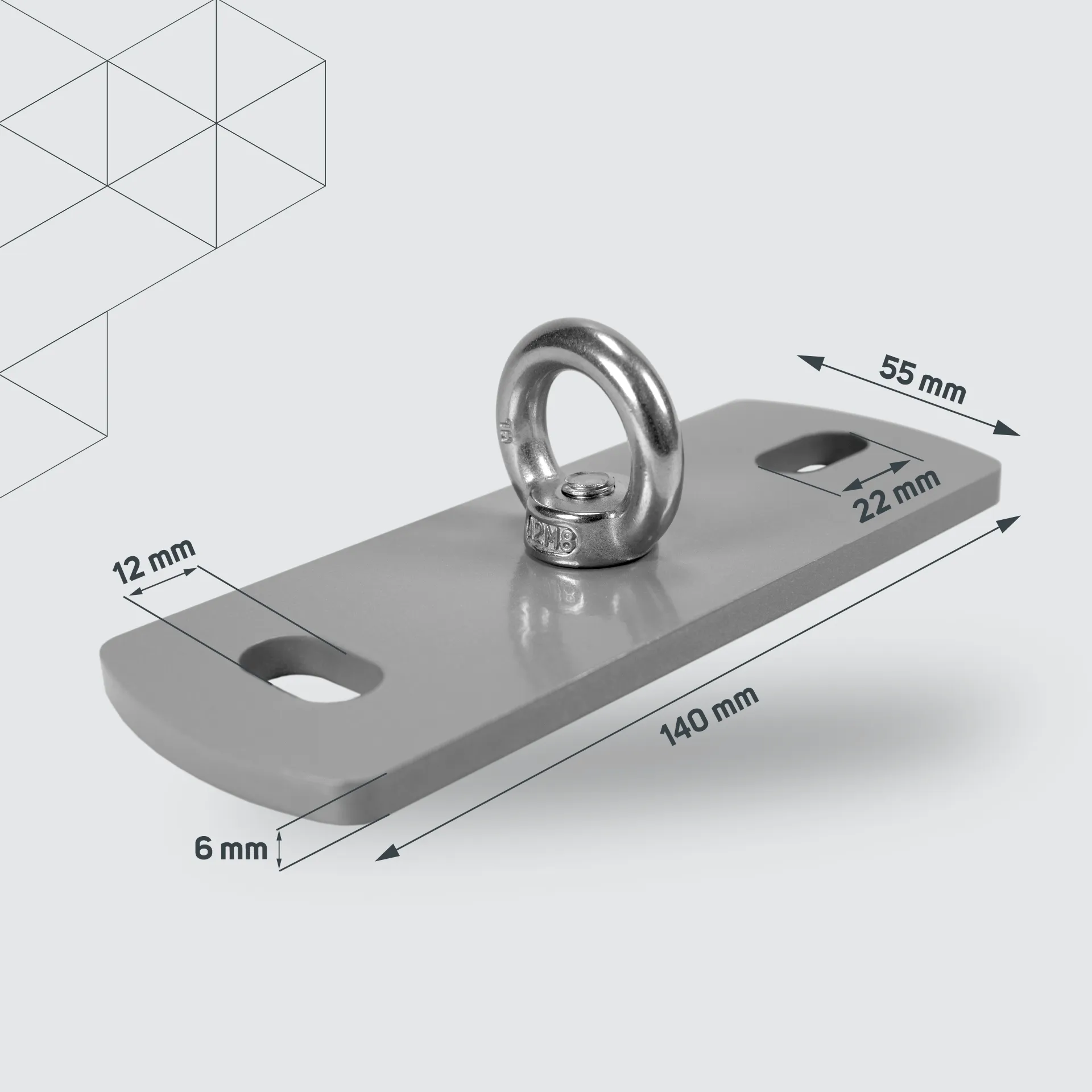Wandplatte 140 x 55 x 6 mm mit Ringmutter