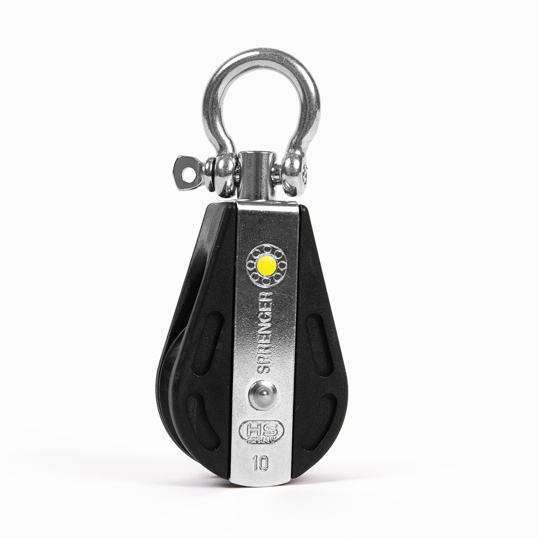 Seilrolle für Seile bis 10 mm mit geschweiftem Schäkel, Einzelblock