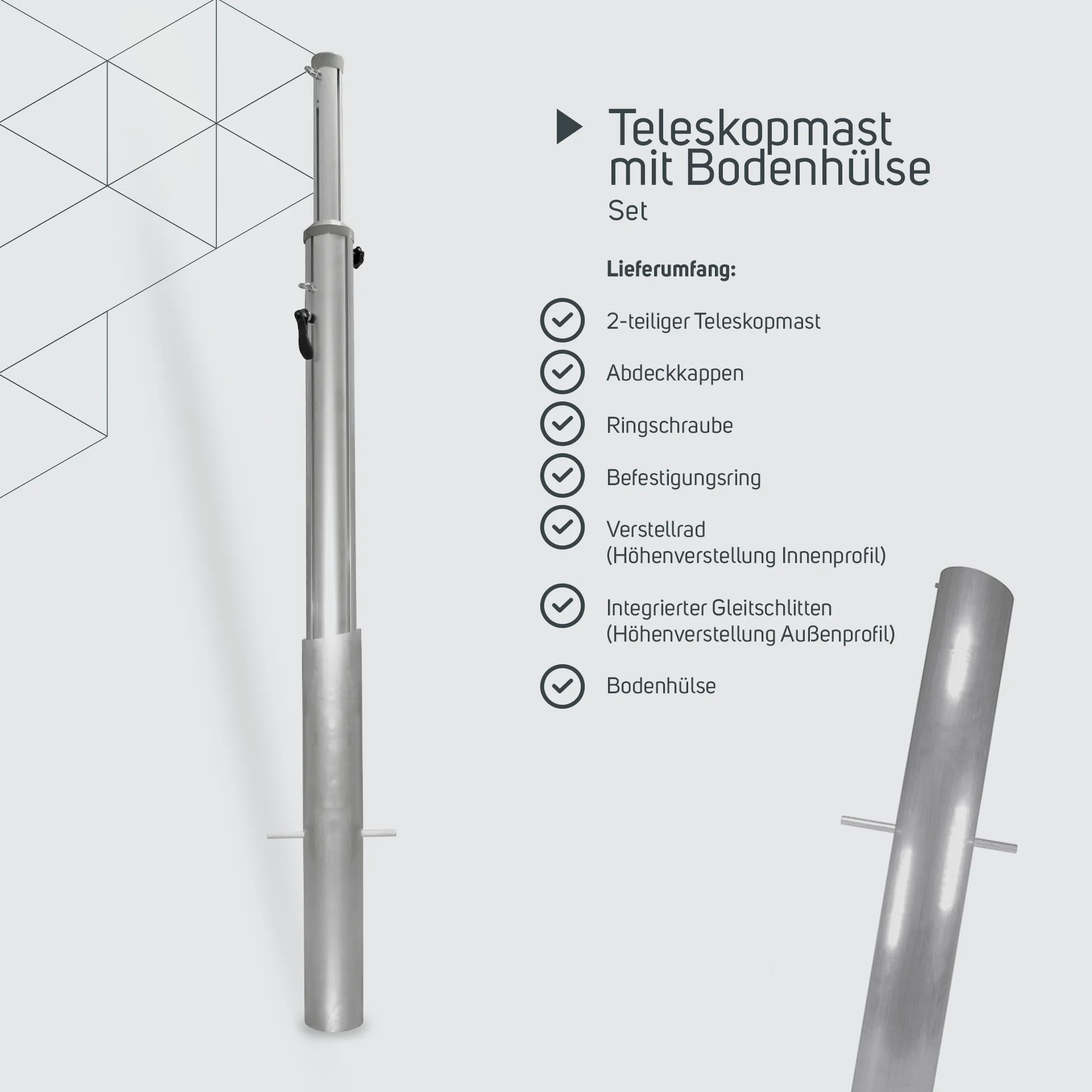 Teleskopmast mit Bodenhülse Set
