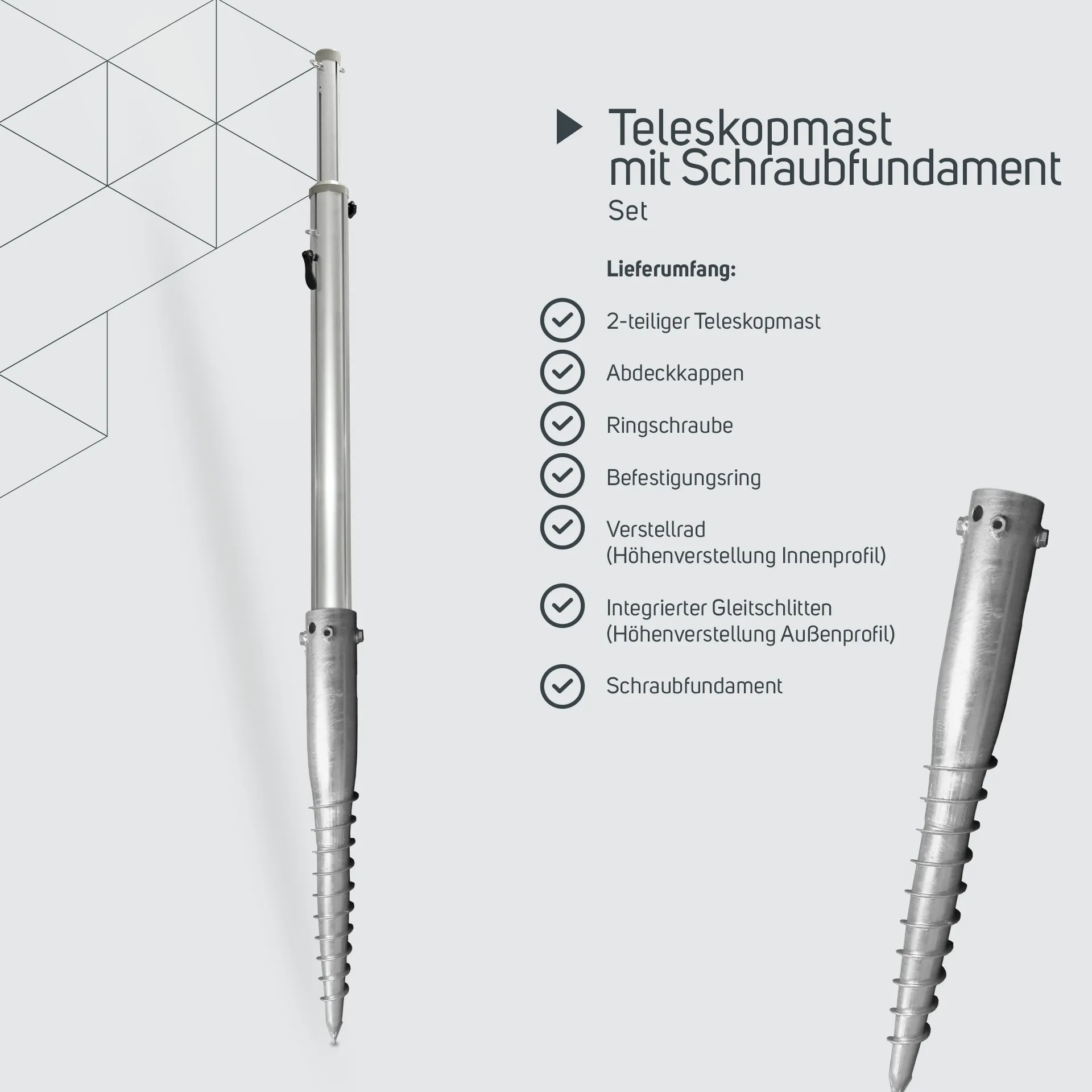 Teleskopmast mit Schraubfundament Set